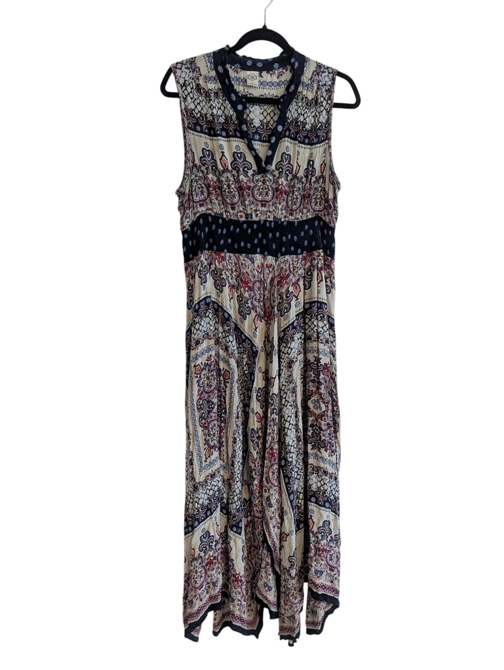 BILA Boho Sleeveless Maxi Dress - Navy & Cream Large